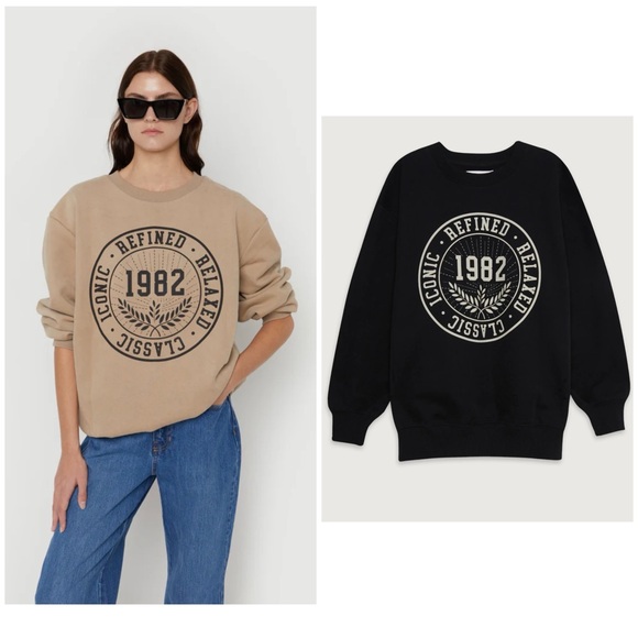 OAK + FORT Iconic 1982 Graphic Oversized Crewneck Size Small Black - Picture 2 of 13